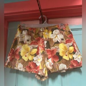 Vintage Jantzen High Waist Floral Shorts - Red, Yellow, White with top.